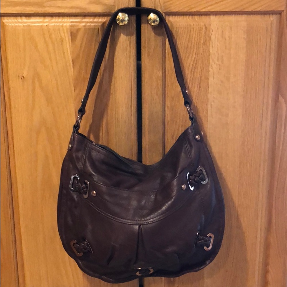 Large brown leather hobo